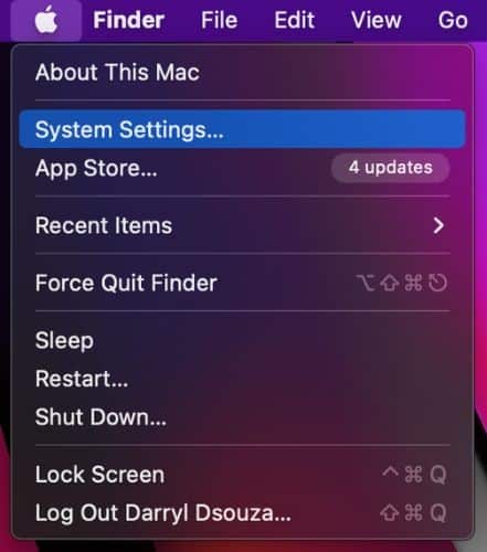 Click System Settings on Mac