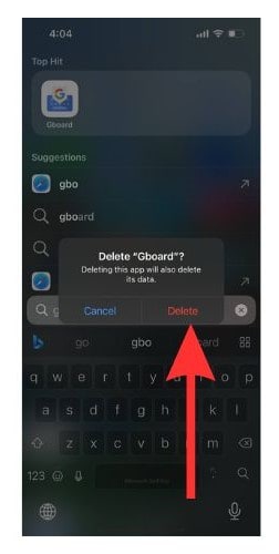 Select Delete to confirm deletion