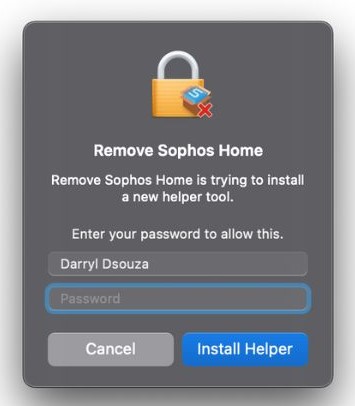 Enter your System Password to Remove Sophos Home