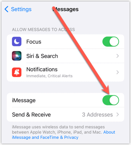 Messages Settings on iPhone