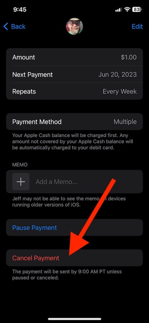 You can find the Cancel Payment option whenever you click on a transaction within Apple Wallet. 