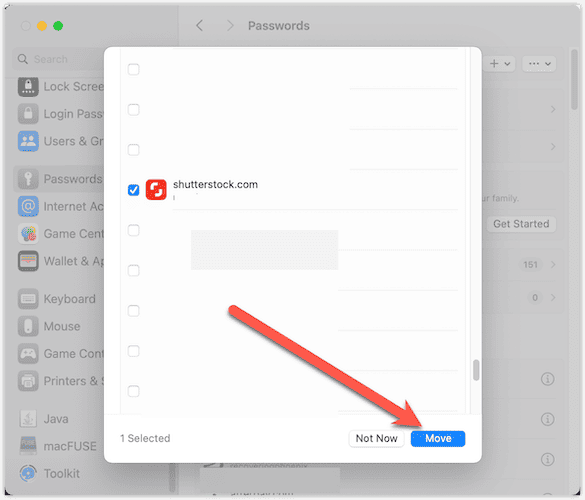 Select Passwords to Share