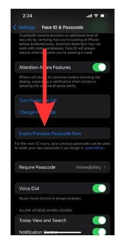 Select the Expire Previous Passcode Now option