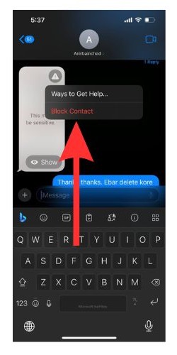 Tap Block contact to block the contact from calling or texting you further