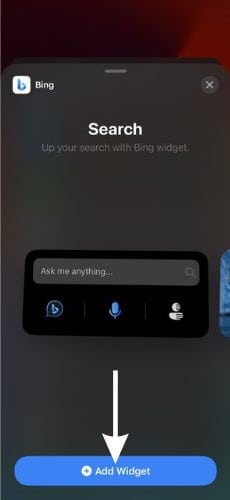 Tap Add Widget to add the Bing ChatGPT widget