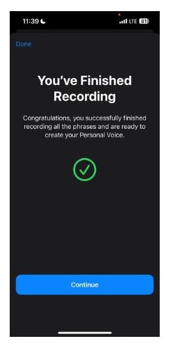 Tap Continue on the You've finished Recording page