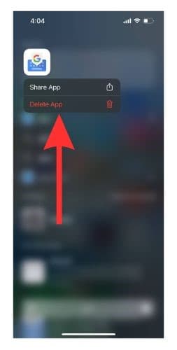 Select Delete App from the drop down menu