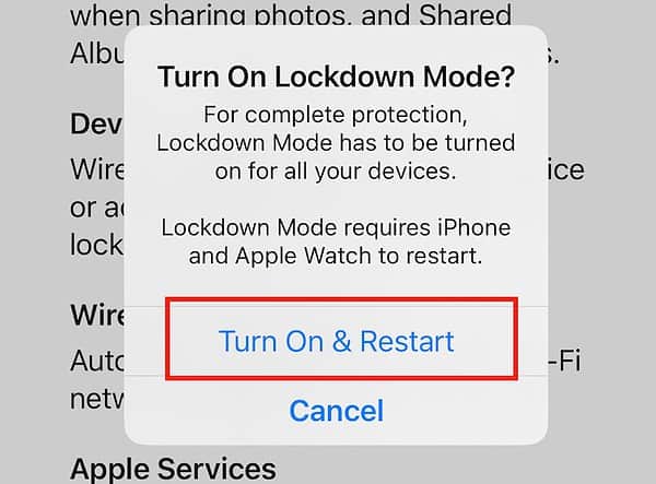 Turn On Lockdown Mode screenshot