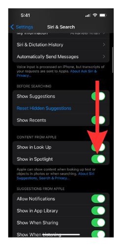 Disable Show in Spotlight to reset Siri Suggestions