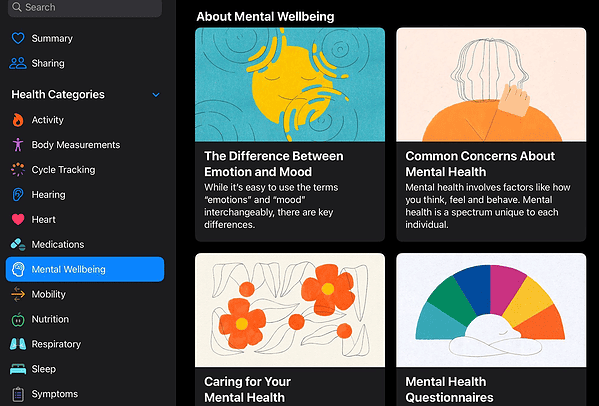 about mental wellbeing in health app