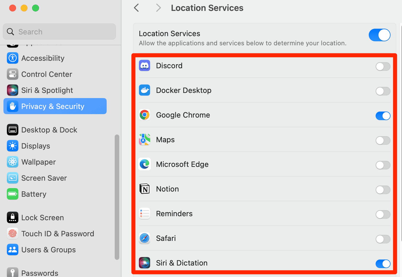 apps location services off