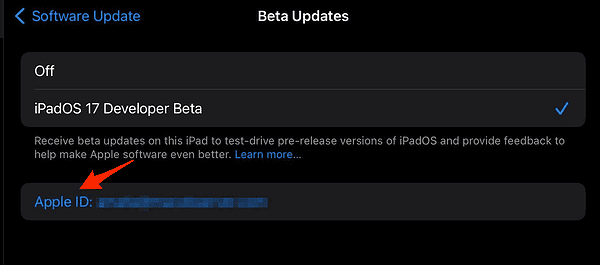 beta updates apple id