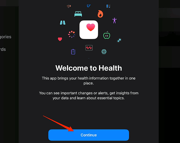 continue welcome to health app ipad