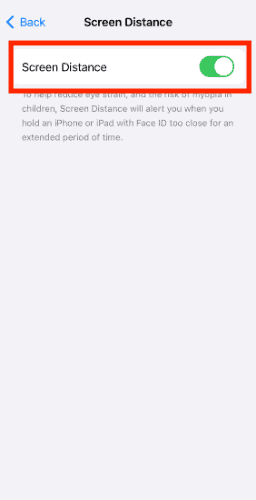 iOS 17 screen distance toggle