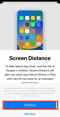 screen distance warning