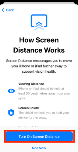 how screen distance works popup