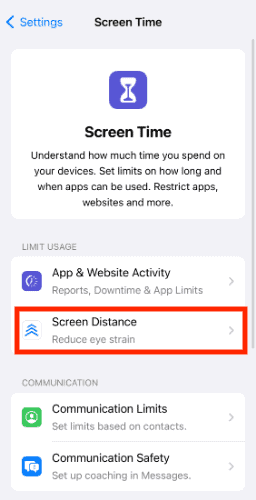 Screen settings menu screen