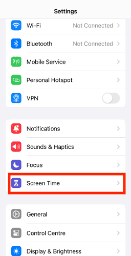 iPhone screen time settings