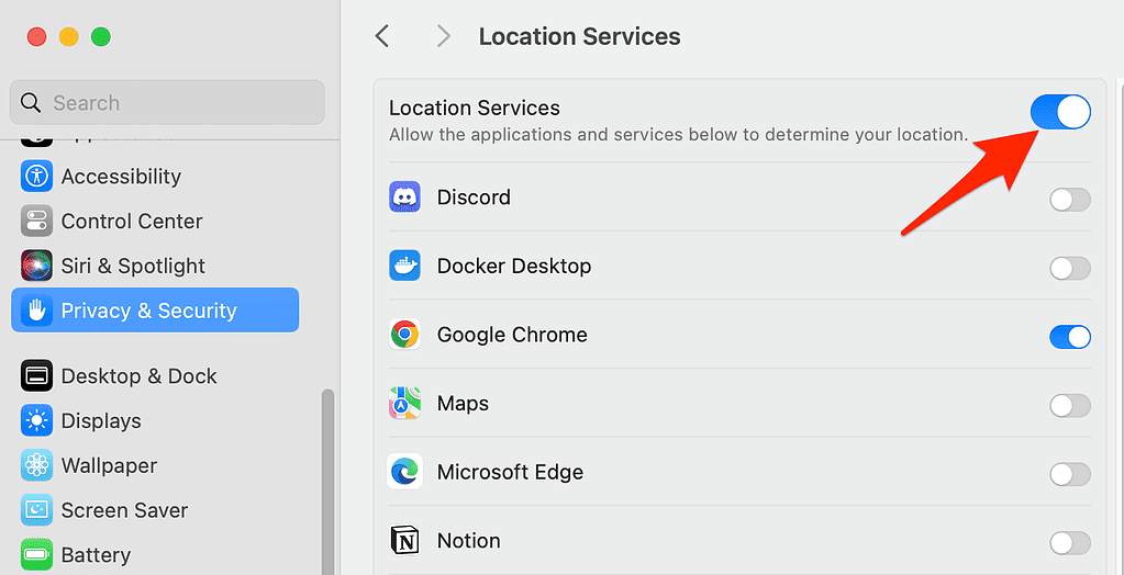 location services on