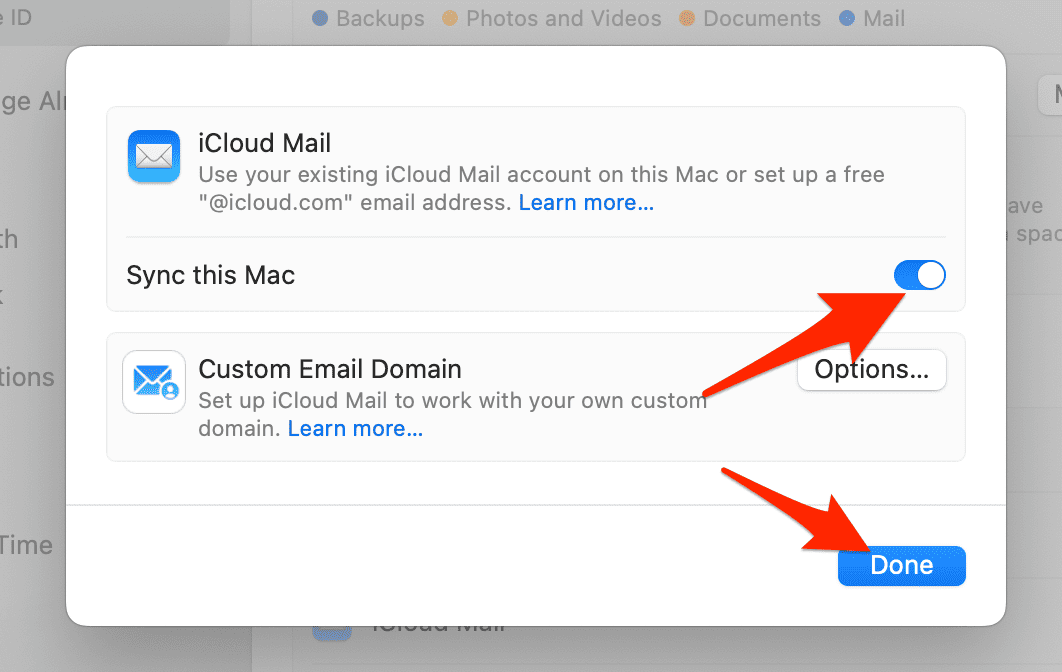 sync this mac email icloud