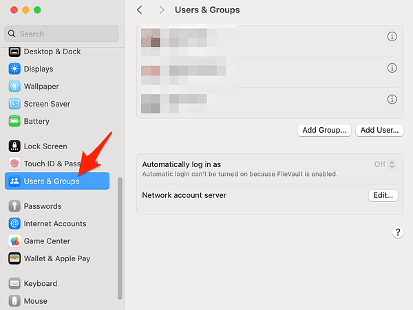 users groups settings