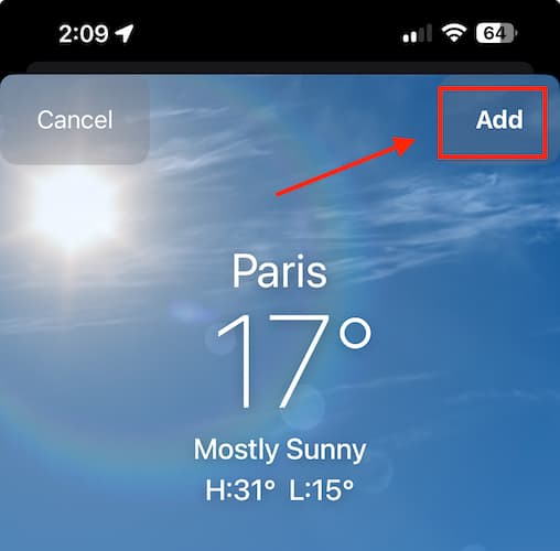 Screenshot Add Location to Weather Card