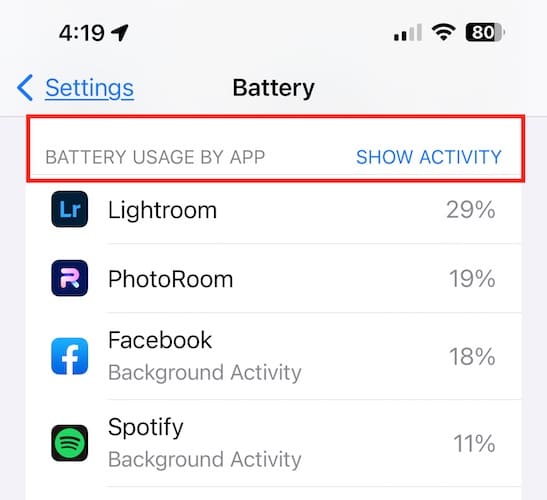 Screenshot Battery Usage by Apps