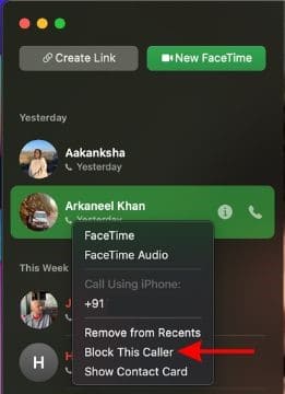 Block a Contact in FaceTime