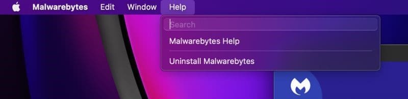 Click Help in the menu bar and select Uninstall Malwarebytes to Fix Malwarebytes Not Working on Mac