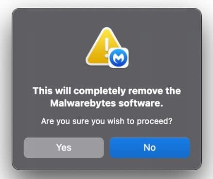 Click Yes to uninstall Malwarebytes to Fix Malwarebytes Not Working on Mac