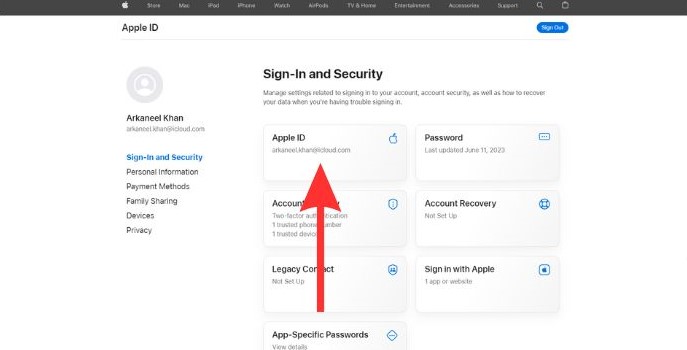 Click on Apple ID section