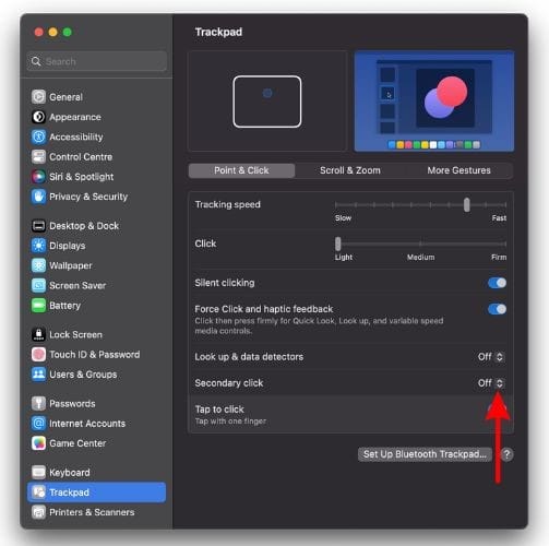 Click the Secondary click option in Trackpad settings