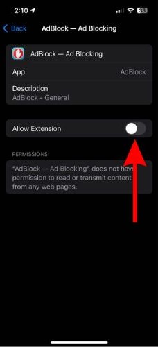 Disable the Allow Extension toggle