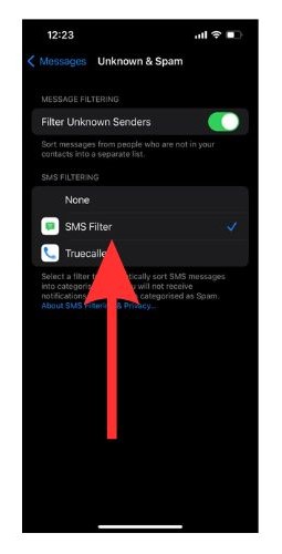 Ensure SMS filter is on for security against iMessage scam