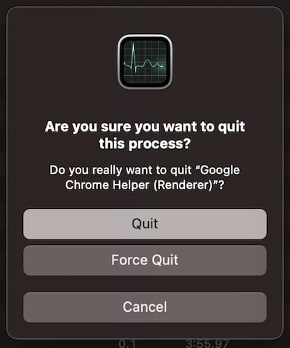 You can choose to Quit the app normally or Force Quit the app from Activity Monitor. 