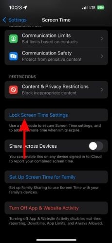 Head to Screen Time and tap the Lock Screen Time Settings option