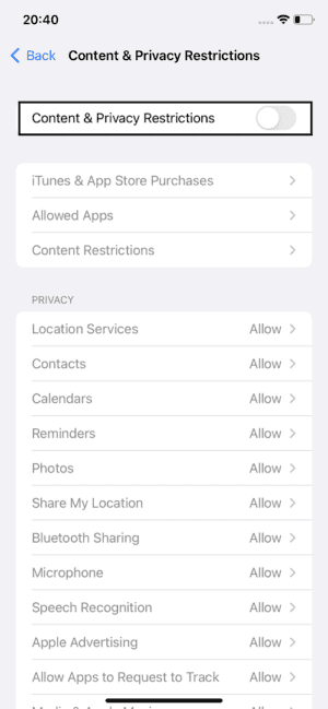 How to Turn off a Restrictions-Enabled iPhone toggle on