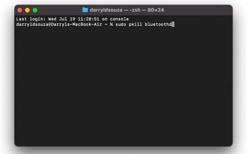 Open Terminal and type in the Command to reset bluetooth on Mac