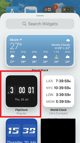 Select Flip Clock in the Add Widget window