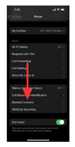 Tap on Blocked contacts
