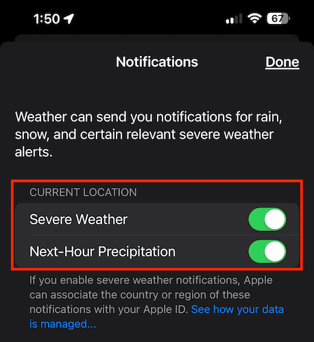 Screenshot Turn On Severe Weather Notification