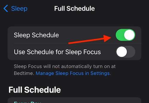 Turn off Sleep Schedule Health App iPhone Alarm Off