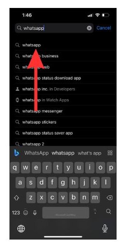 Type whatsapp and click on WhatsApp