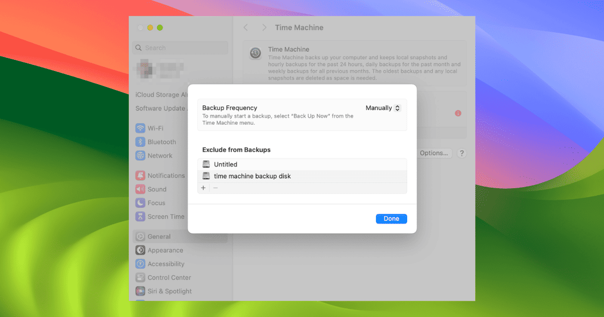 time machine options on mac