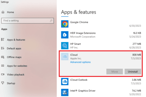 iCloud for Windows has not Fully Initialized advanced options