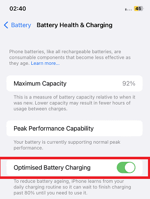 iPhone Battery Charging Tips optimized battery charging