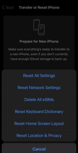 iPhone reset features