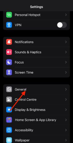 iPhone general settings button