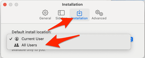 installation default install location all users
