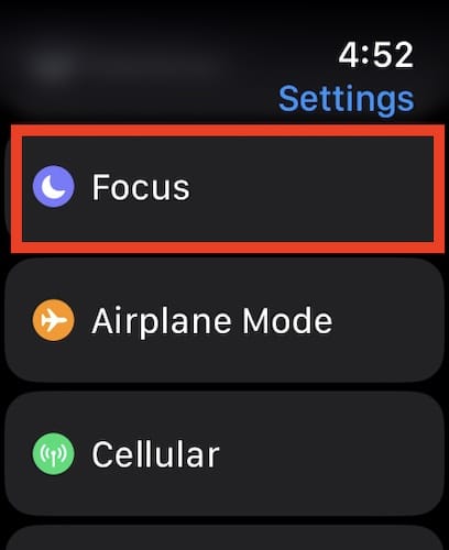 Screenshot Apple Watch Settings - Focus